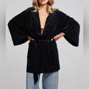 NWT Chaser Black Textured Kimono Cardigan w Waist Tie